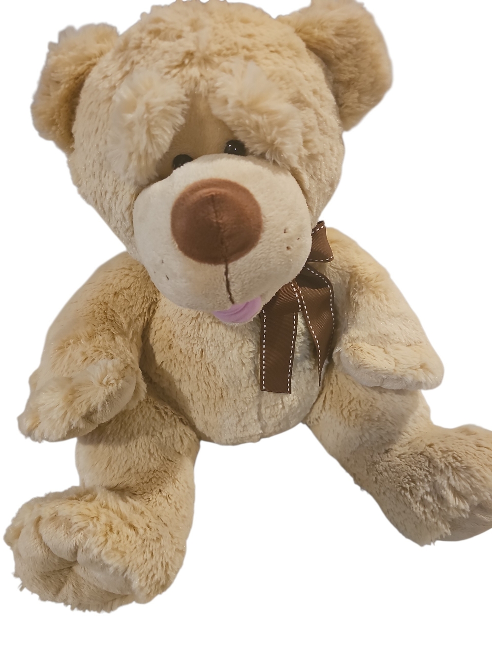 GANZ Beige Plush Teddy Bear with Brown Bow